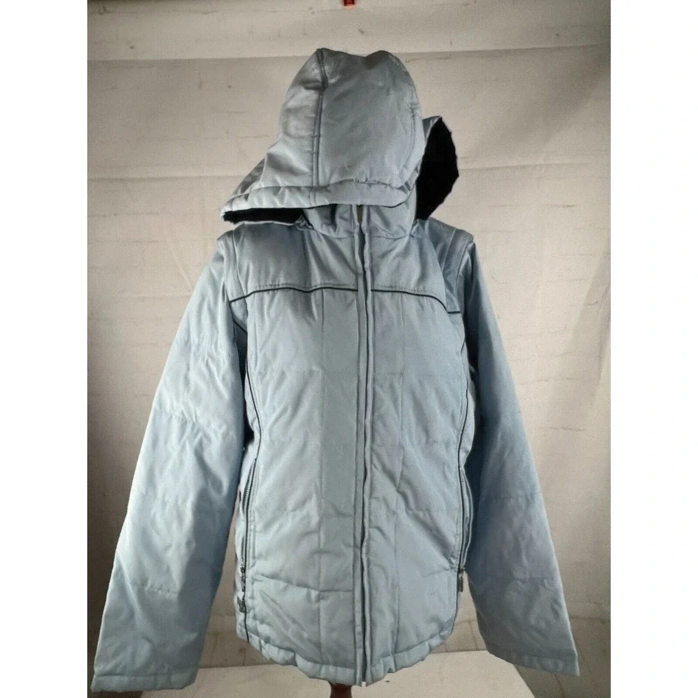 Esprit Womens L Winter Jacket Light Blue Detachable Hood & Sleeves Full Zip EUC - Picture 2 of 3